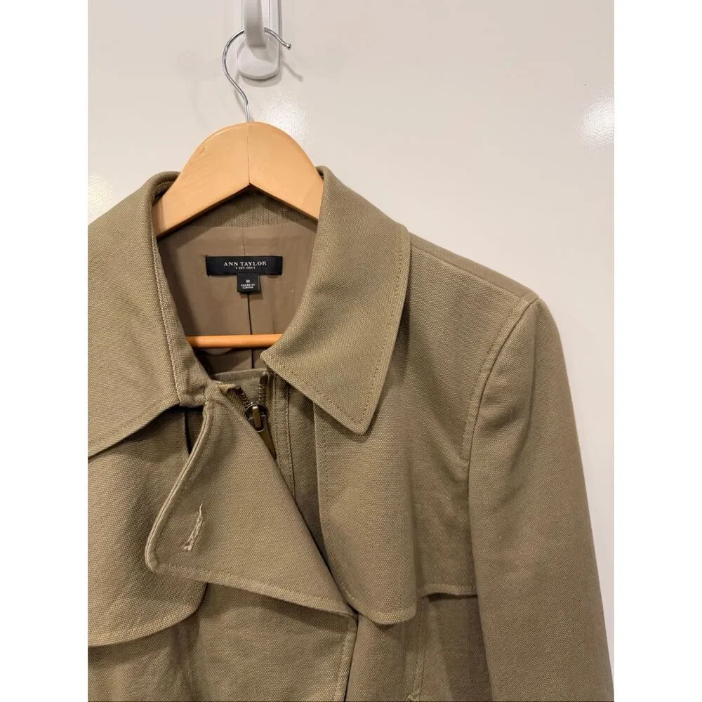 Ann Taylor Khaki Cotton Utility Crop‎ Jacket Size 8